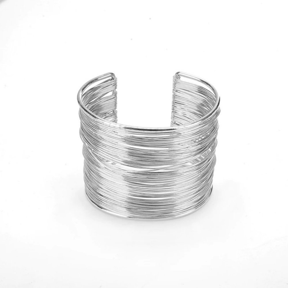 ❤️ NEW Silver-tone Wire Wrap Cuff Bracelet 2 1/4"  Show Stopper